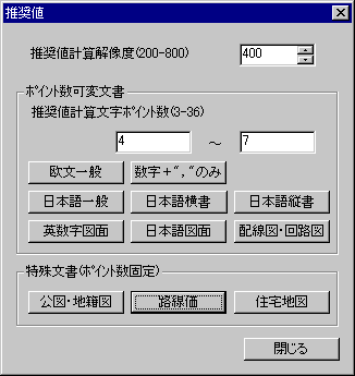 推奨値ダイアログ